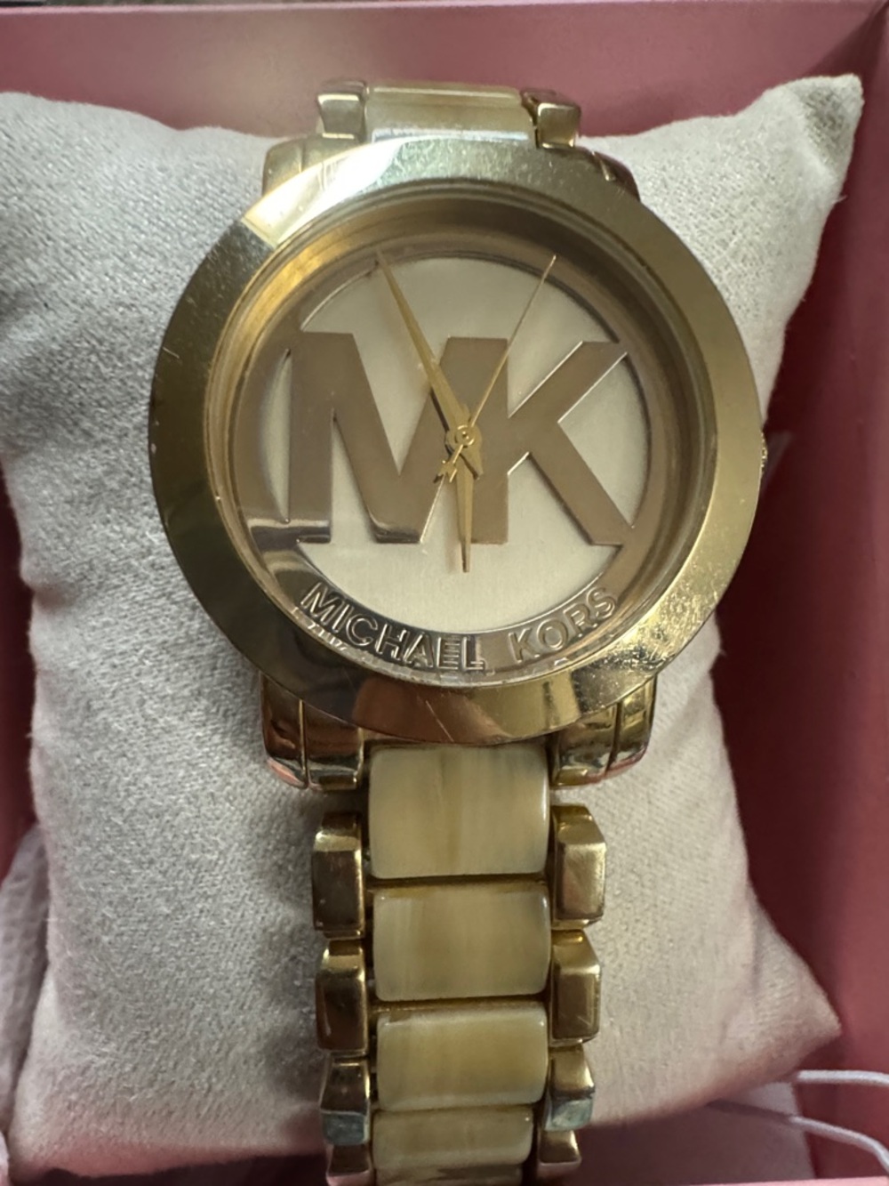 Michael Kors Gold and Ivory MK Logo Bracelet Watch